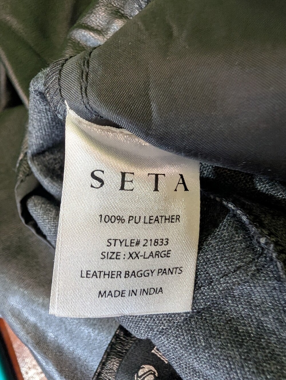 NWT SETA Apparel XXL Black Faux Leather Baggy Cropped Pants - Picture 7 of 9
